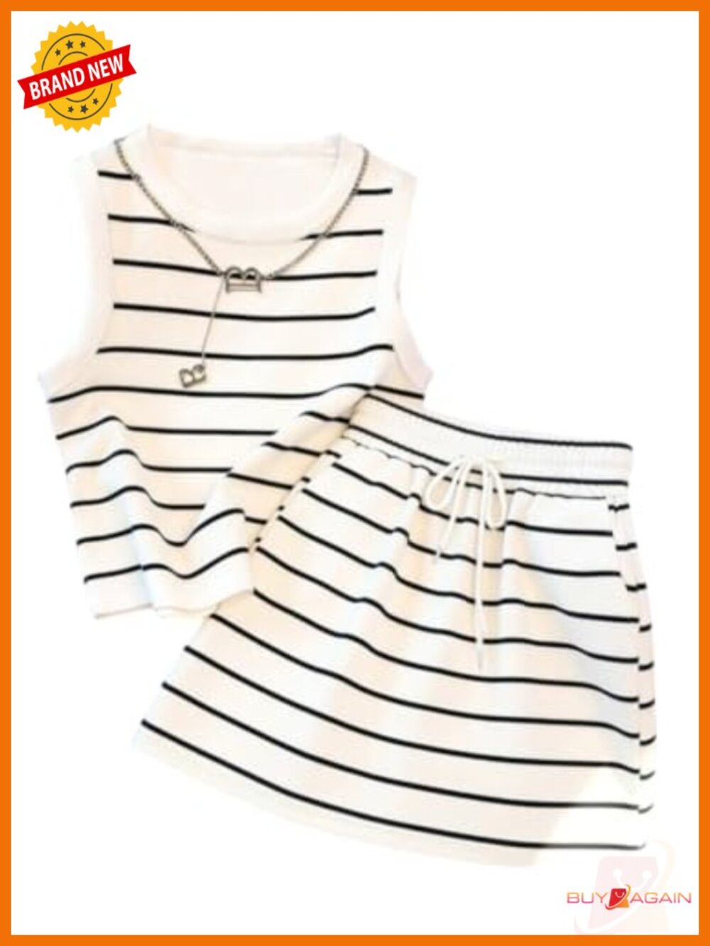 Women's 2 Piece Striped Sleeveless Tank Top and Mini Skirt Set